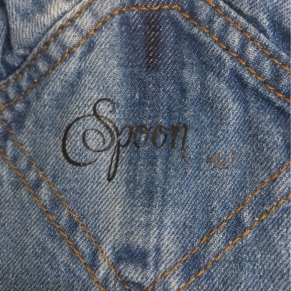 Spoon Graffiti Graphic Short Overalls Denim Blue Jean Shortalls Women Size 2X - Picture 10 of 15